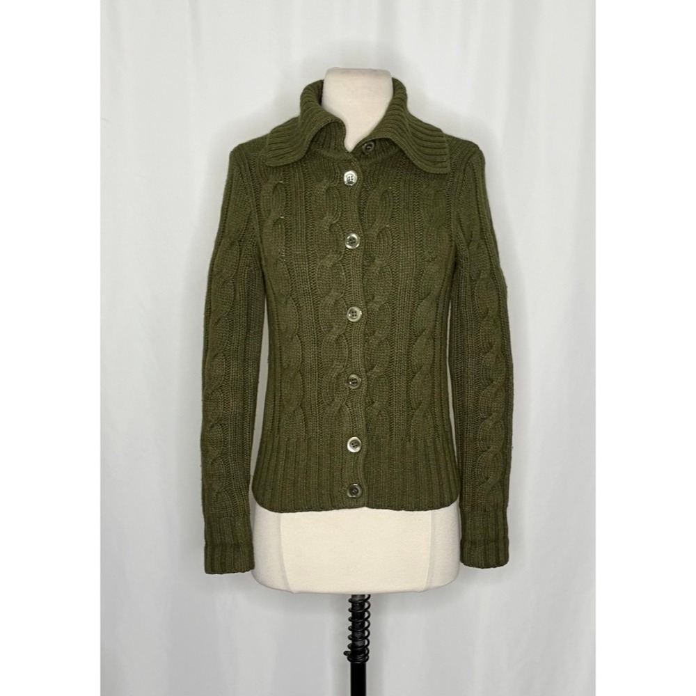 Vintage J. CREW Cable Knit Shawl Collar Cardigan Sweater‎ Wool Cashmere X-Small - Picture 3 of 14